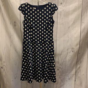 Anne Kline blue polka dot dress